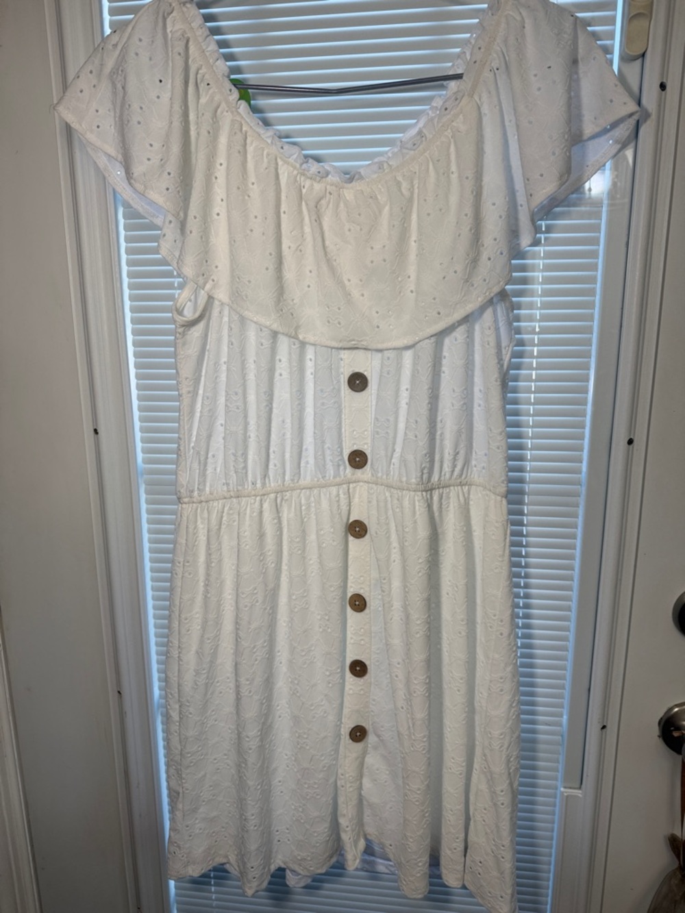 Wallflower White Eyelet Off-Shoulder Mini Dress